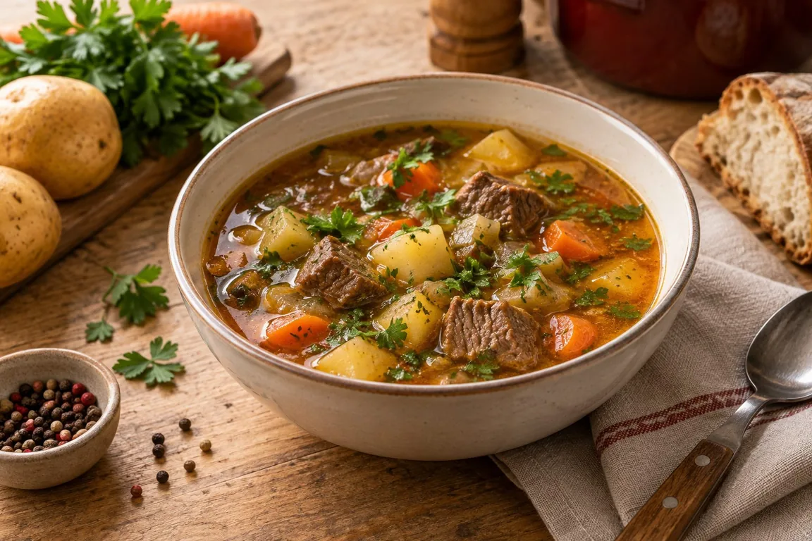 Наваристый суп с мясом и картошкой